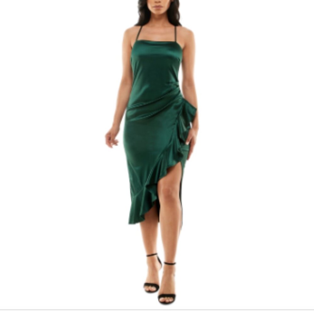 Emerald Sundae Juniors' Ruffled Side-Pleated Dress - Hunter